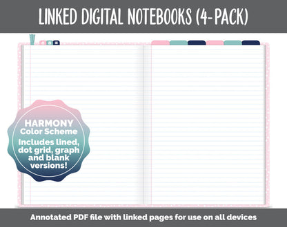Linked Digital Notebooks 4- Pack | Harmony Theme | GoodNotes, iPad & Android