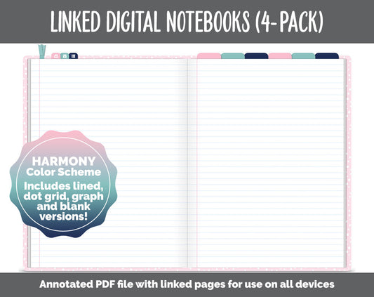 Linked Digital Notebooks 4- Pack | Harmony Theme | GoodNotes, iPad & Android