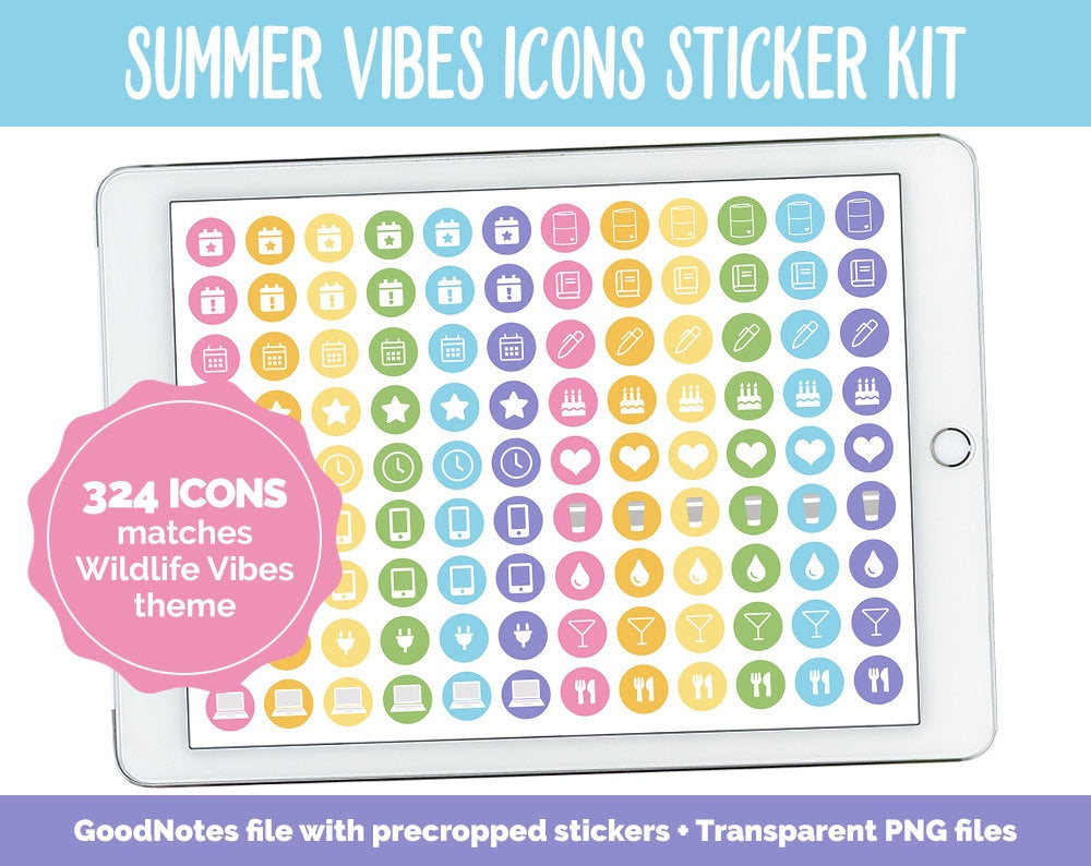 Summer Vibes Icon Digital Planner Stickers | GoodNotes, iPad and Android | Icons, Life, Weather, Everyday