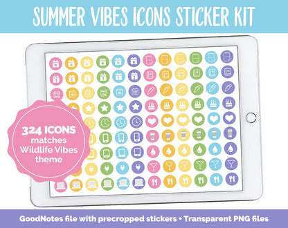 Summer Vibes Icon Digital Planner Stickers | GoodNotes, iPad and Android | Icons, Life, Weather, Everyday