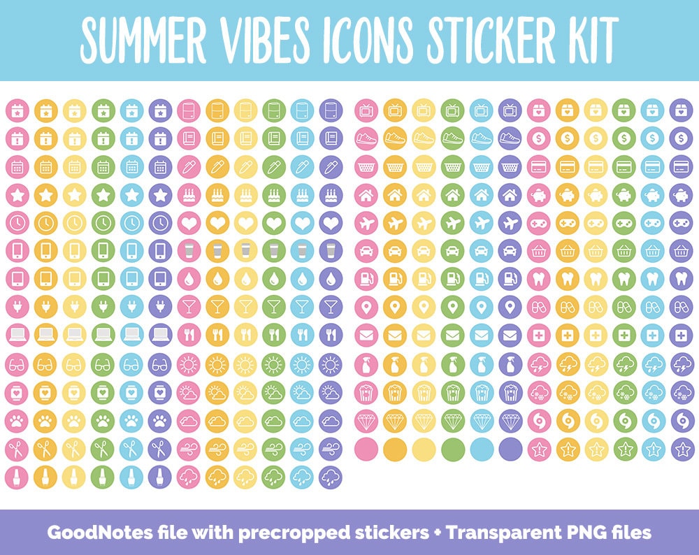 Summer Vibes Icon Digital Planner Stickers | GoodNotes, iPad and Android | Icons, Life, Weather, Everyday
