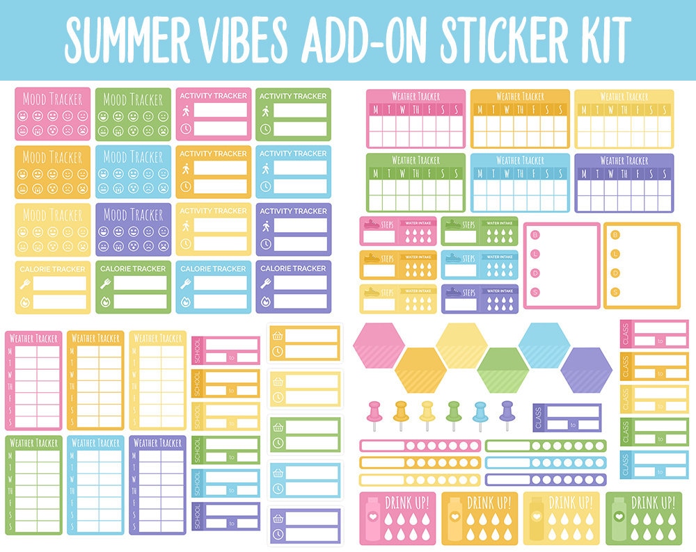 Summer Vibes Add-On Digital Stickers | GoodNotes & iPad | Trackers, Budget, Fitness, Health, Habits