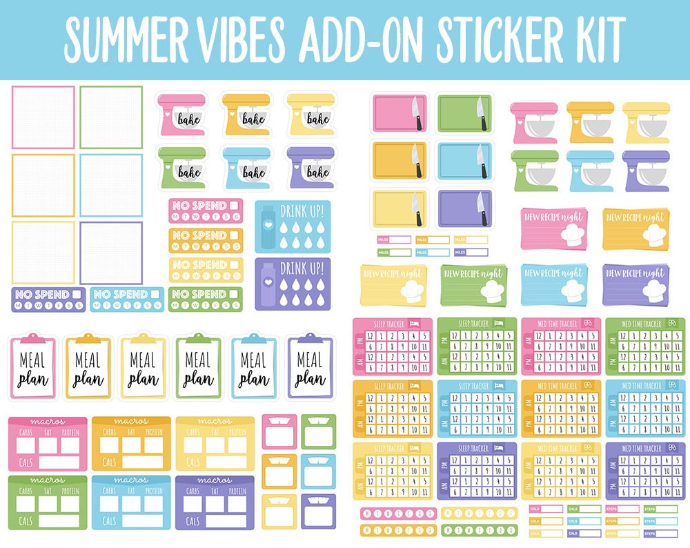 Summer Vibes Add-On Digital Stickers | GoodNotes & iPad | Trackers, Budget, Fitness, Health, Habits