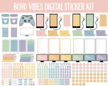 Boho Vibes Digital Sticker Mega Bundle | GoodNotes & iPad | August, Retro, Dreamcatcher, Feather, Papers, Crystals, Adulting, Tasks