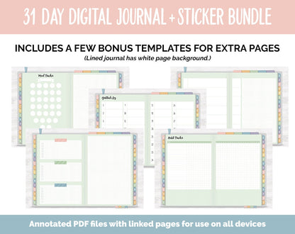 31 Day Digital Journal + Sticker Bundle | Boho Theme