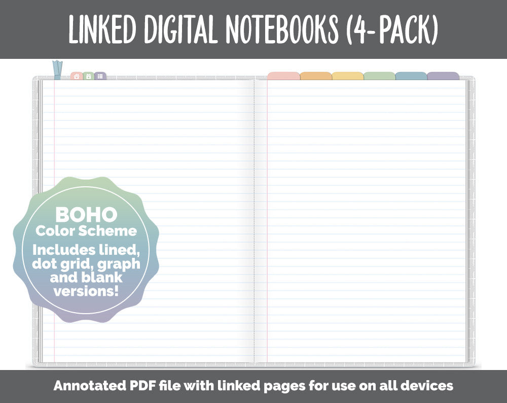 Linked Digital Notebooks 4- Pack | Boho Theme | GoodNotes, iPad & Android