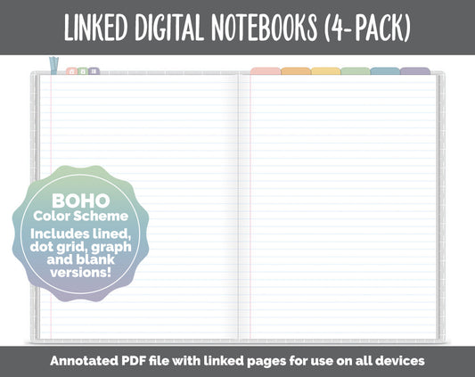 Linked Digital Notebooks 4- Pack | Boho Theme | GoodNotes, iPad & Android