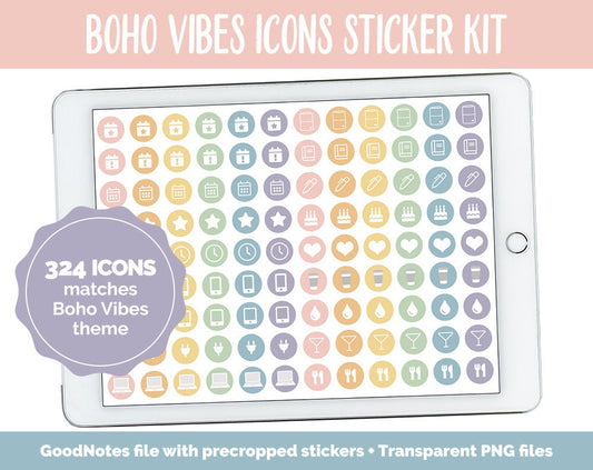 Boho Vibes Icon Digital Planner Stickers | GoodNotes, iPad and Android | Icons, Life, Weather, Everyday
