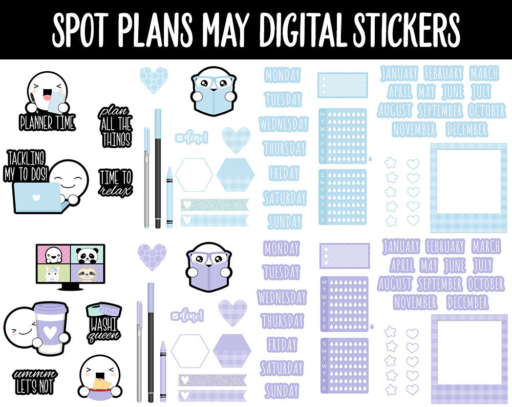 Spot Plans May Digital Stickers | GoodNotes, iPad and Android | Pastel, Spring, Rainbow, Sassy, Adulting, Planning