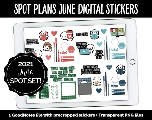 Spot Plans June Digital Stickers | GoodNotes, iPad and Android | Safari, Animals, Rainbow, Sassy, Adulting, Planning