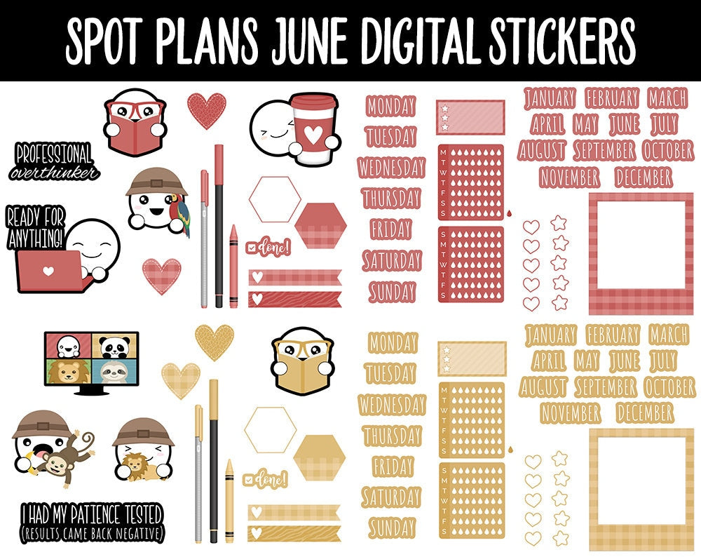 Spot Plans June Digital Stickers | GoodNotes, iPad and Android | Safari, Animals, Rainbow, Sassy, Adulting, Planning