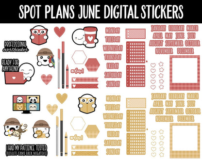 Spot Plans June Digital Stickers | GoodNotes, iPad and Android | Safari, Animals, Rainbow, Sassy, Adulting, Planning