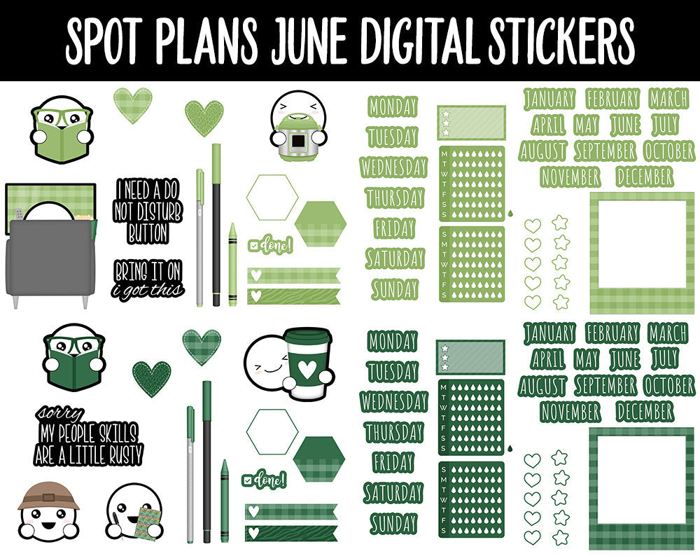 Spot Plans June Digital Stickers | GoodNotes, iPad and Android | Safari, Animals, Rainbow, Sassy, Adulting, Planning