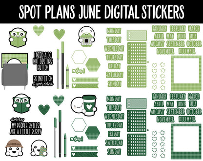 Spot Plans June Digital Stickers | GoodNotes, iPad and Android | Safari, Animals, Rainbow, Sassy, Adulting, Planning