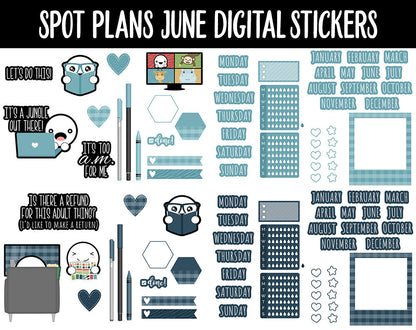Spot Plans June Digital Stickers | GoodNotes, iPad and Android | Safari, Animals, Rainbow, Sassy, Adulting, Planning