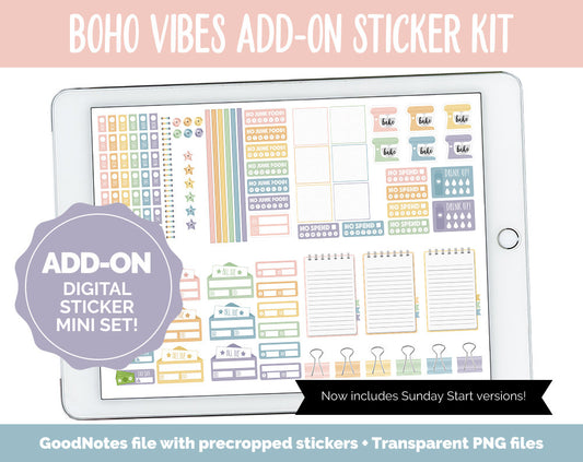 Boho Vibes Add-On Digital Stickers | GoodNotes & iPad | Trackers, Budget, Fitness, Health, Habits