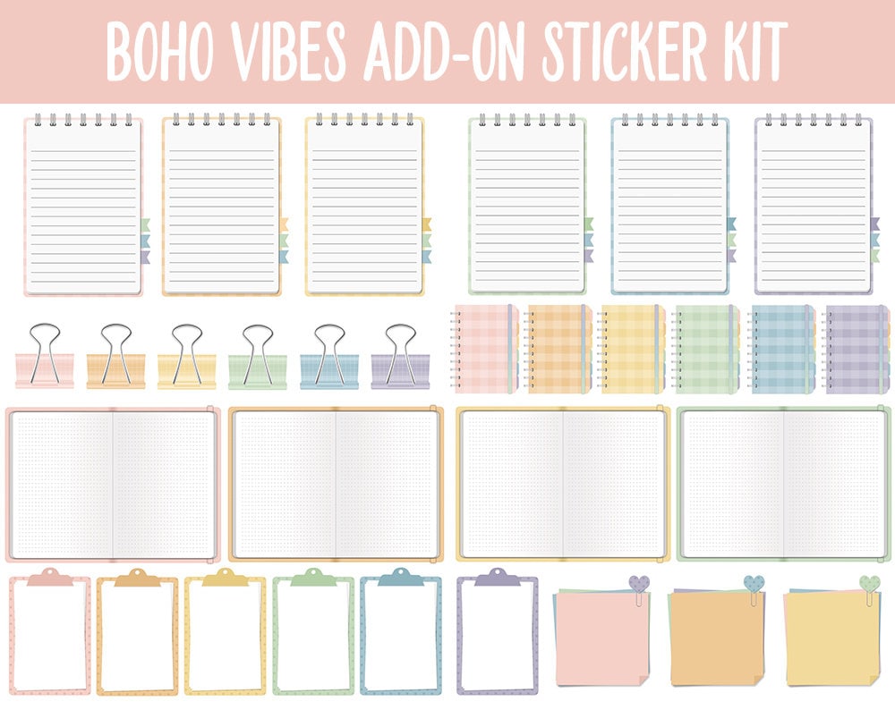 Boho Vibes Add-On Digital Stickers | GoodNotes & iPad | Trackers, Budget, Fitness, Health, Habits