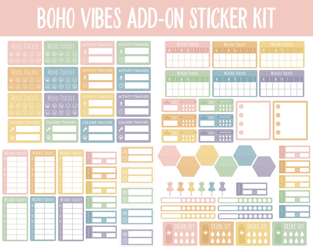 Boho Vibes Add-On Digital Stickers | GoodNotes & iPad | Trackers, Budget, Fitness, Health, Habits