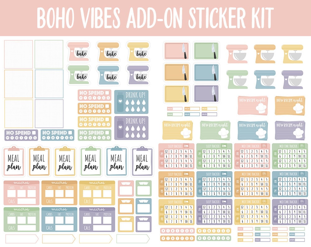 Boho Vibes Add-On Digital Stickers | GoodNotes & iPad | Trackers, Budget, Fitness, Health, Habits