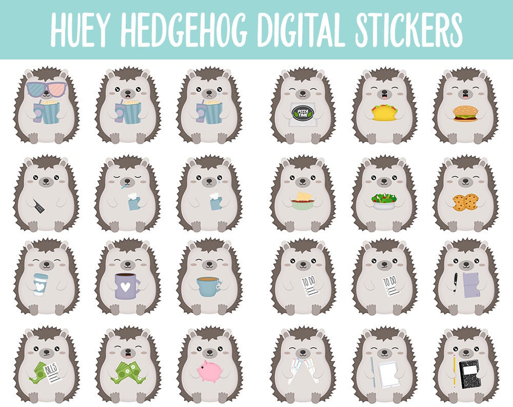 Huey the Hedgehog Digital Planner Stickers | GoodNotes, iPad and Android | Kawaii, Cleaning, Work, Tasks, Activities, Planning