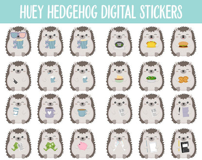 Huey the Hedgehog Digital Planner Stickers | GoodNotes, iPad and Android | Kawaii, Cleaning, Work, Tasks, Activities, Planning