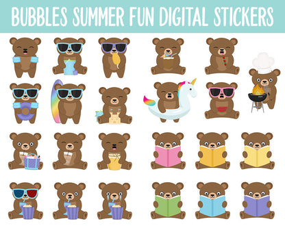 Bubbles Summer Fun Digital Planner Stickers | GoodNotes, iPad and Android | Bear, Pool, Beach, Outdoors, Planning