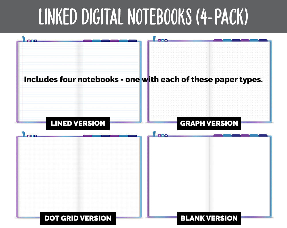 Linked Digital Notebooks 4- Pack | Galaxy Theme | GoodNotes, iPad & Android