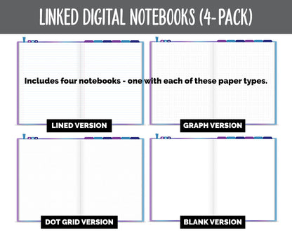 Linked Digital Notebooks 4- Pack | Galaxy Theme | GoodNotes, iPad & Android