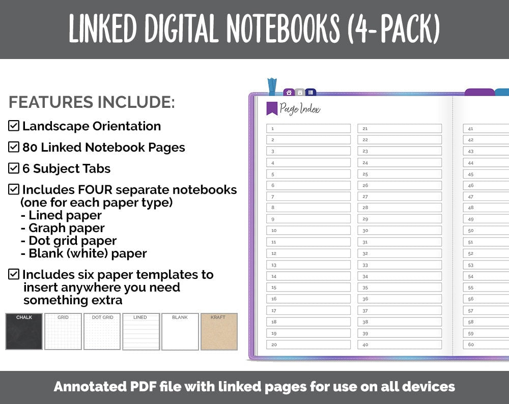 Linked Digital Notebooks 4- Pack | Galaxy Theme | GoodNotes, iPad & Android