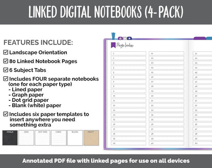 Linked Digital Notebooks 4- Pack | Galaxy Theme | GoodNotes, iPad & Android