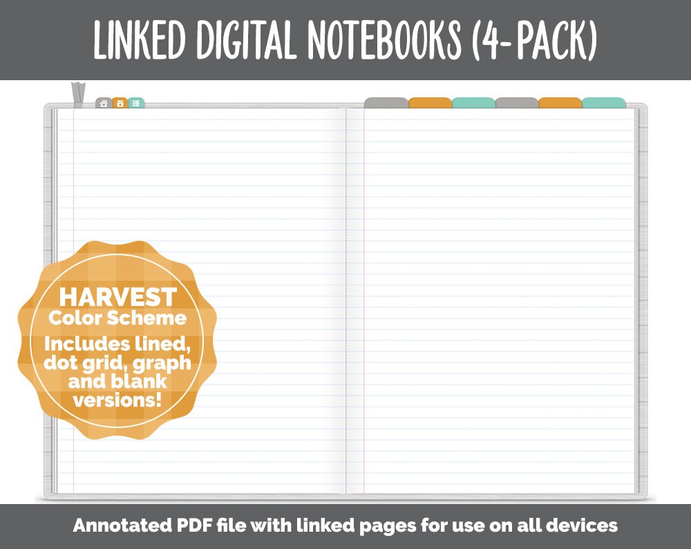 Linked Digital Notebooks 4- Pack | Harvest Theme | GoodNotes, iPad & Android