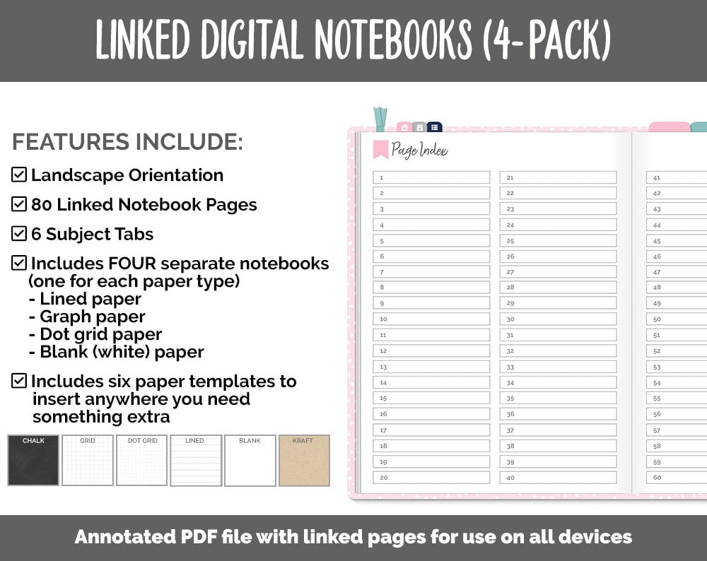 Linked Digital Notebooks 4- Pack | Harmony Theme | GoodNotes, iPad & Android