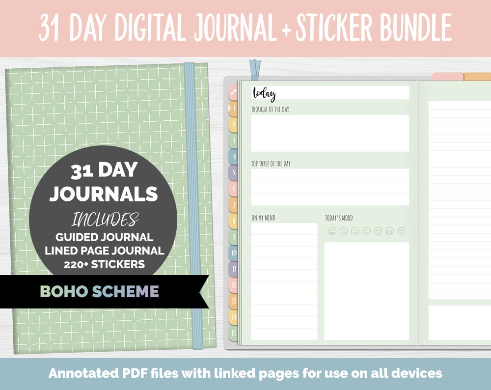 31 Day Digital Journal + Sticker Bundle | Boho Theme