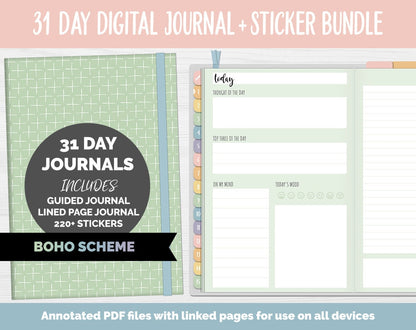 31 Day Digital Journal + Sticker Bundle | Boho Theme