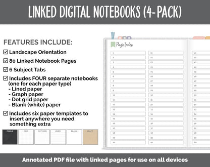 Linked Digital Notebooks 4- Pack | Boho Theme | GoodNotes, iPad & Android