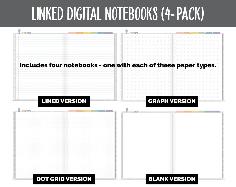 Linked Digital Notebooks 4- Pack | Boho Theme | GoodNotes, iPad & Android