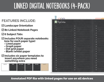 Linked Digital Notebooks 4- Pack | Chalkboard | Boho Theme | GoodNotes, iPad & Android