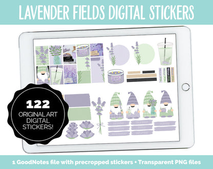 Lavender Fields Digital Planner Stickers | GoodNotes, iPad and Android | Floral, Botantical, Self-Care, Gnomes