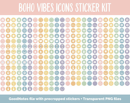 Boho Vibes Icon Digital Planner Stickers | GoodNotes, iPad and Android | Icons, Life, Weather, Everyday