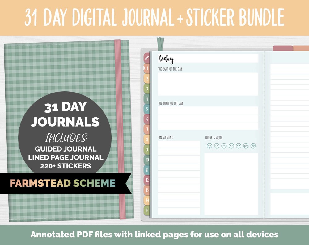 31 Day Digital Journal + Sticker Bundle | Farmstead Theme