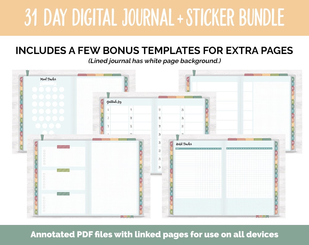 31 Day Digital Journal + Sticker Bundle | Farmstead Theme