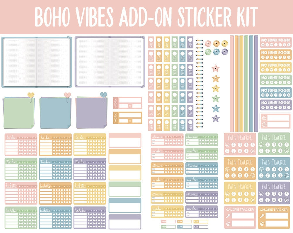 Boho Vibes Add-On Digital Stickers | GoodNotes & iPad | Trackers, Budget, Fitness, Health, Habits