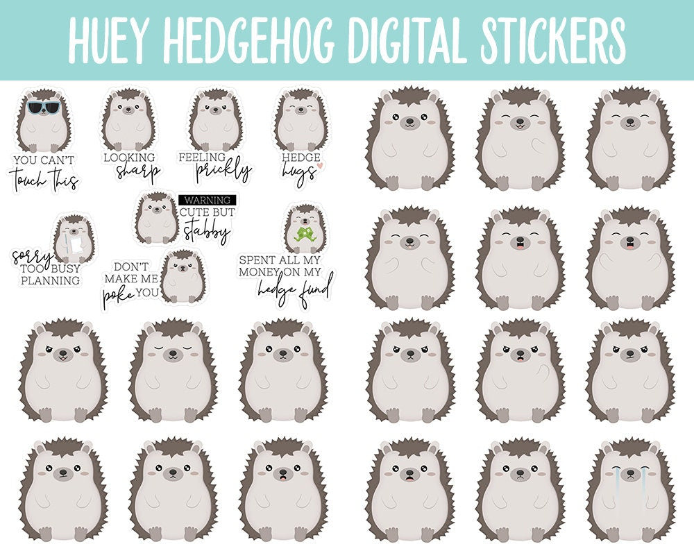 Huey the Hedgehog Digital Planner Stickers | GoodNotes, iPad and Android | Kawaii, Cleaning, Work, Tasks, Activities, Planning