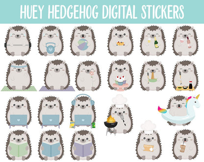Huey the Hedgehog Digital Planner Stickers | GoodNotes, iPad and Android | Kawaii, Cleaning, Work, Tasks, Activities, Planning