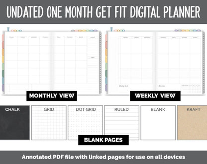 NEW! Undated Get Fit One Month Digital Planner | Boho - Best Health Edition | GoodNotes, iPad & Android | Fitness, Self-Care
