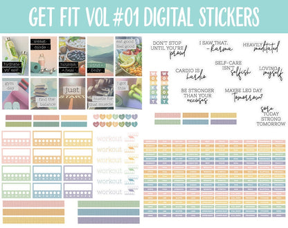Get Fit Vol #01 Digital Stickers | GoodNotes & iPad | Fitness, Health, Self-Care, Workout | Boho Vibes | Cottage Vibes