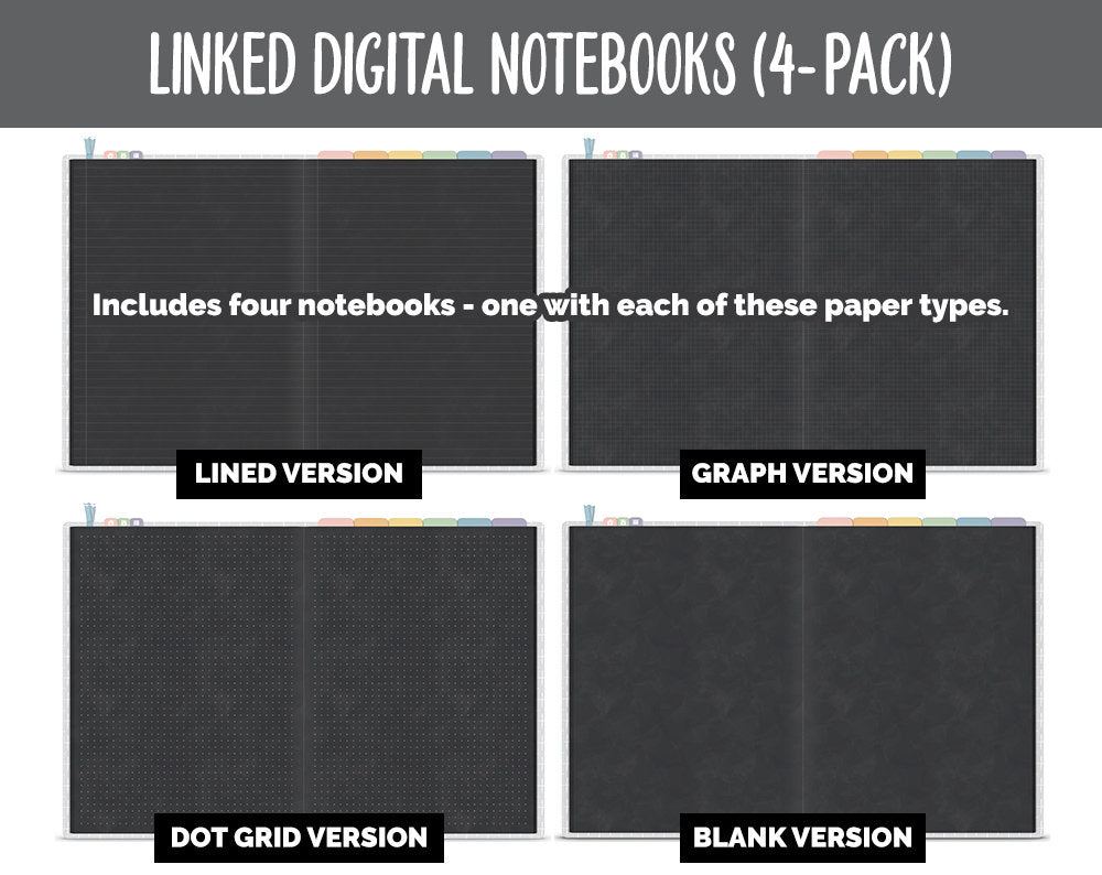 Linked Digital Notebooks 4- Pack | Chalkboard | Boho Theme | GoodNotes, iPad & Android