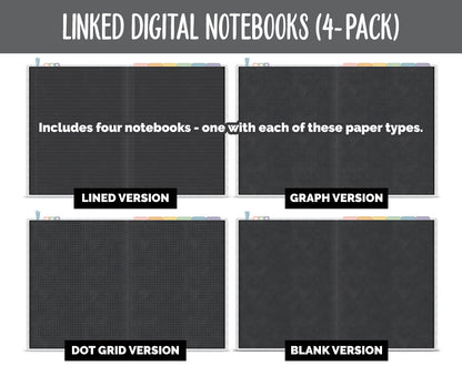 Linked Digital Notebooks 4- Pack | Chalkboard | Boho Theme | GoodNotes, iPad & Android