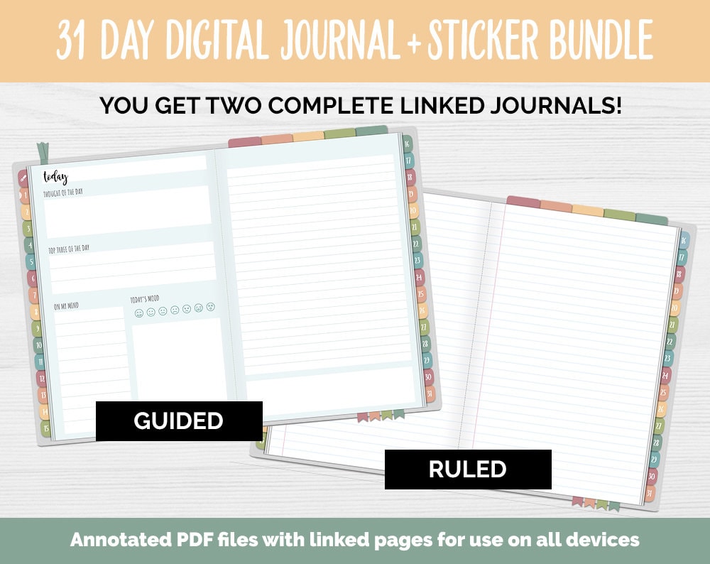 31 Day Digital Journal + Sticker Bundle | Farmstead Theme