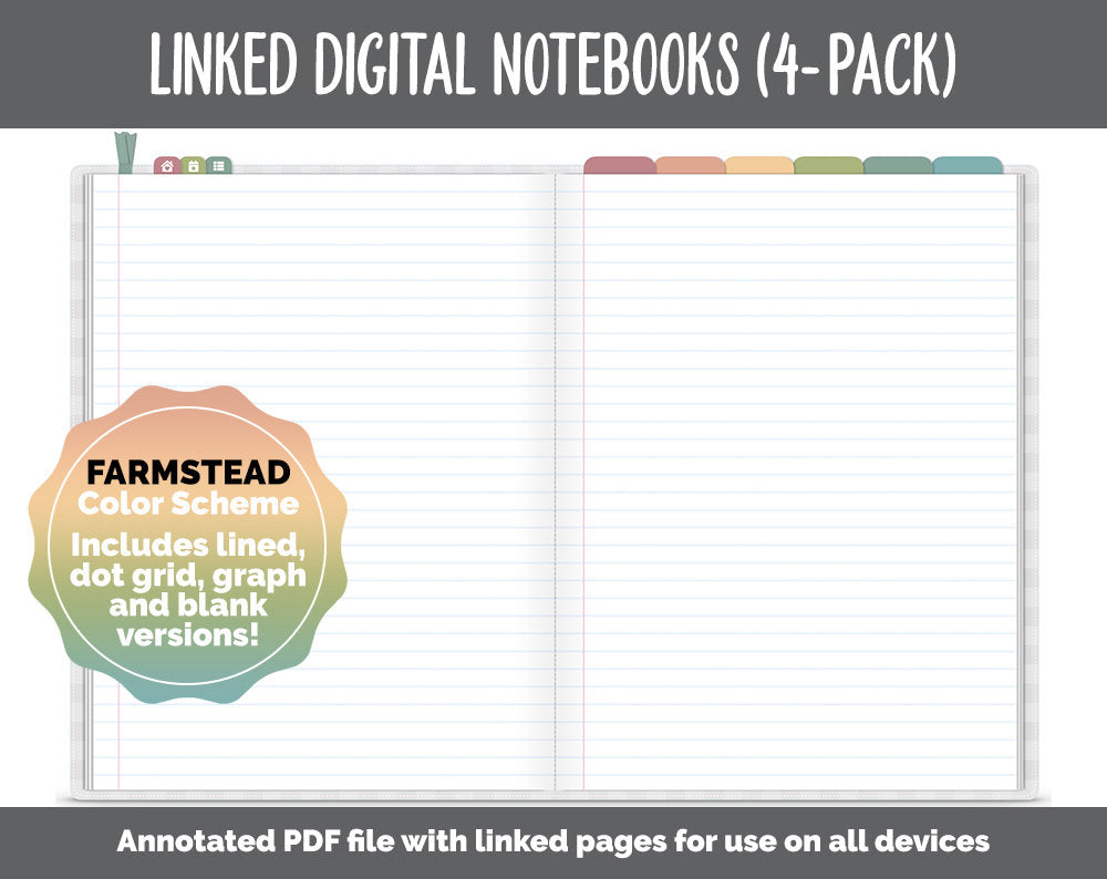 Linked Digital Notebooks 4- Pack | Farmstead Theme | GoodNotes, iPad & Android